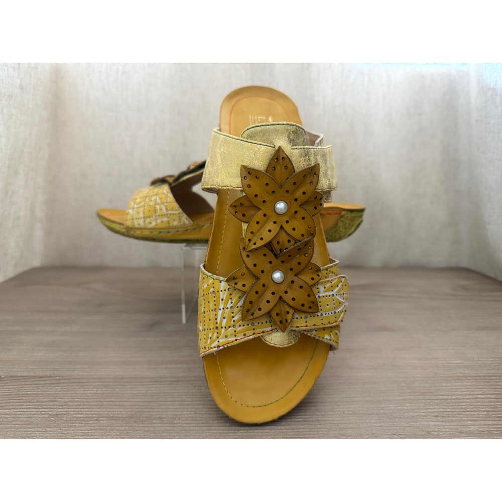 L'Artiste by Spring Step Karina Yellow Leather Flower Slide Sandals Womens 41